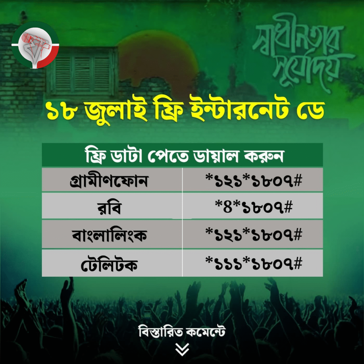 ১৮ জুলাই ফ্রি ইন্টারিনেট ডে